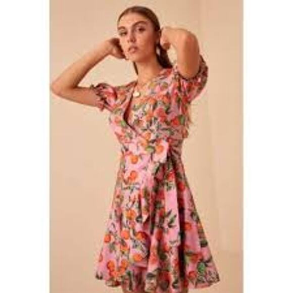 Finders Keepers Aranciata Wrap Dress Womens Size Large Pink Orange NWT NEW - Picture 1 of 16